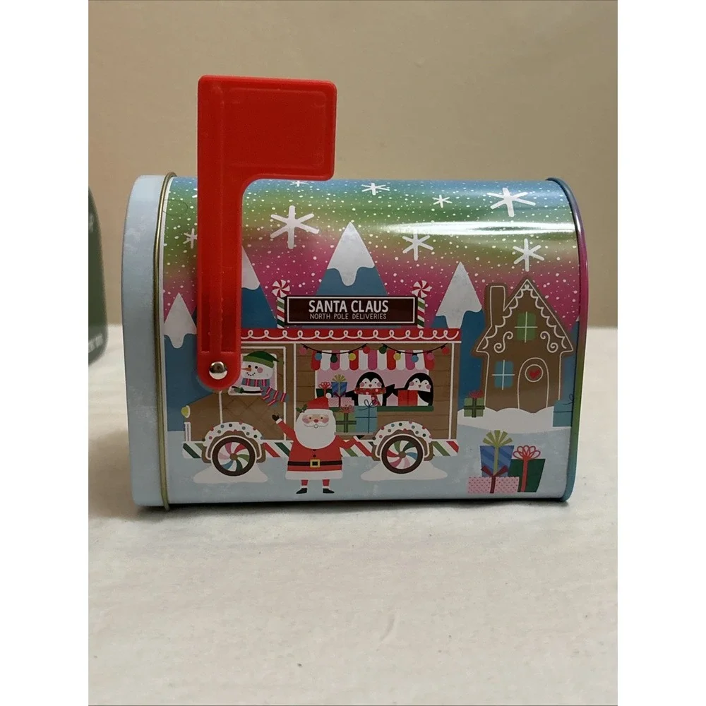 Lot of 8 Christmas Holiday Decorative Tin Mini Mailboxes Santa Reindeer Snowman